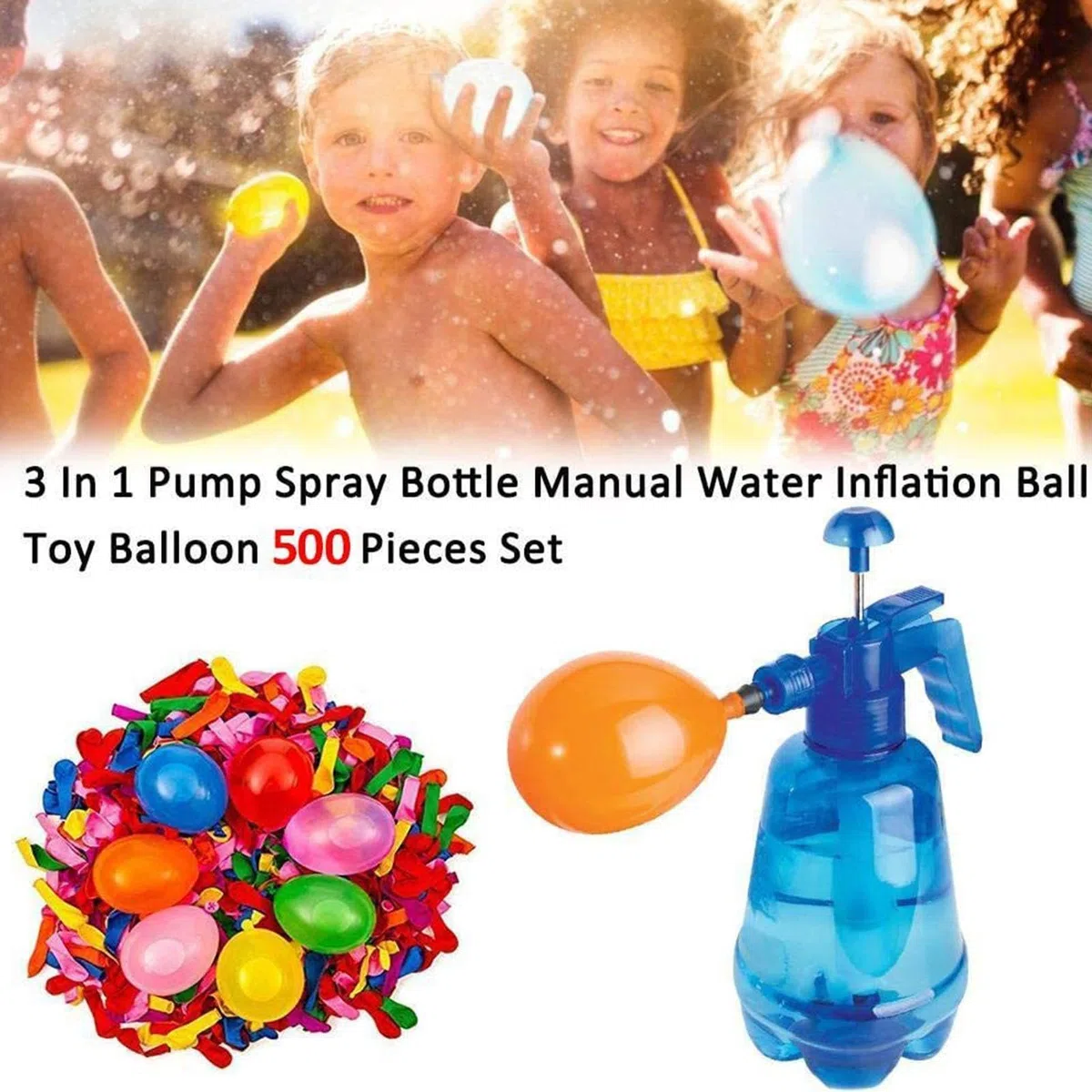 Water Balloon Pump Set - Convenient Air Balloon Water Pump,Hand Air Balloo-n Pumps | Balloons Filling Station Bottle With 500 Balloons Easy To Use For Summer Days