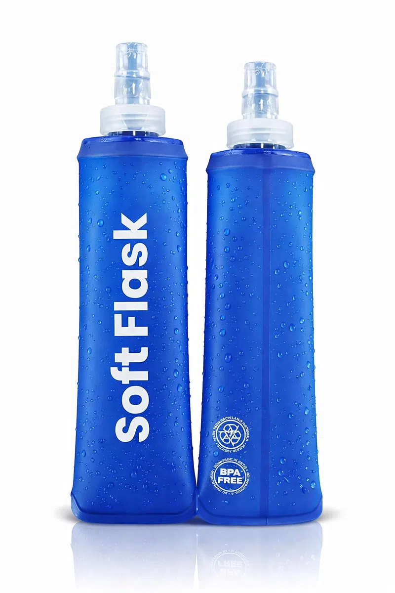 Bottiglia pieghevole – Confezione da 2 pezzi Soft Flask TPU BPA Free – Tanica acqua Trail Running flessibile in silicone – Bottiglia idratante per gilet corsa, escursionismo, ciclismo (blu