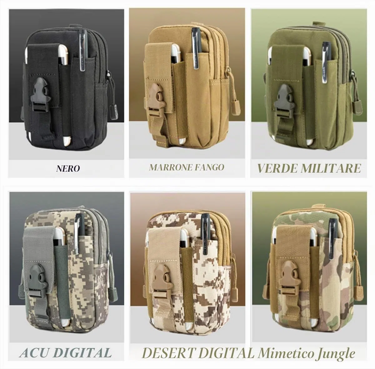 Pratico Versatile Borsello da Cintura Molle Marsupio Tattico Marsupi Sportivi Uomini Portafoglio Cellulare Telefonino Comodo Borsellino Portamonete Borsa con Un Moschettone di Sicurezza