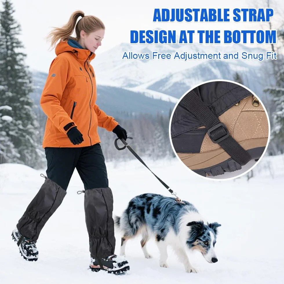 Ghette Impermeabili Trekking Donna Uomo,Ghette da Escursionismo Regolabili,Coprigambe Caccia da Neve con Cerniera e Cinghie Regolabili,Hiking Gaiter per Arrampicata, Sci, Alpinismo - Nero
