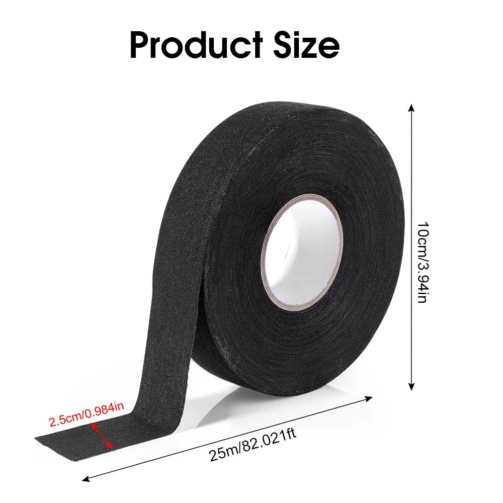 Nastro da Hockey, 25m x 25mm Nastro di Presa Anti-Scivolo per Sport su Ghiaccio Nastro Tessuto per Hockey Antiscivolo Impugnatura Bastone per Golf Tennis Badminton, Nero