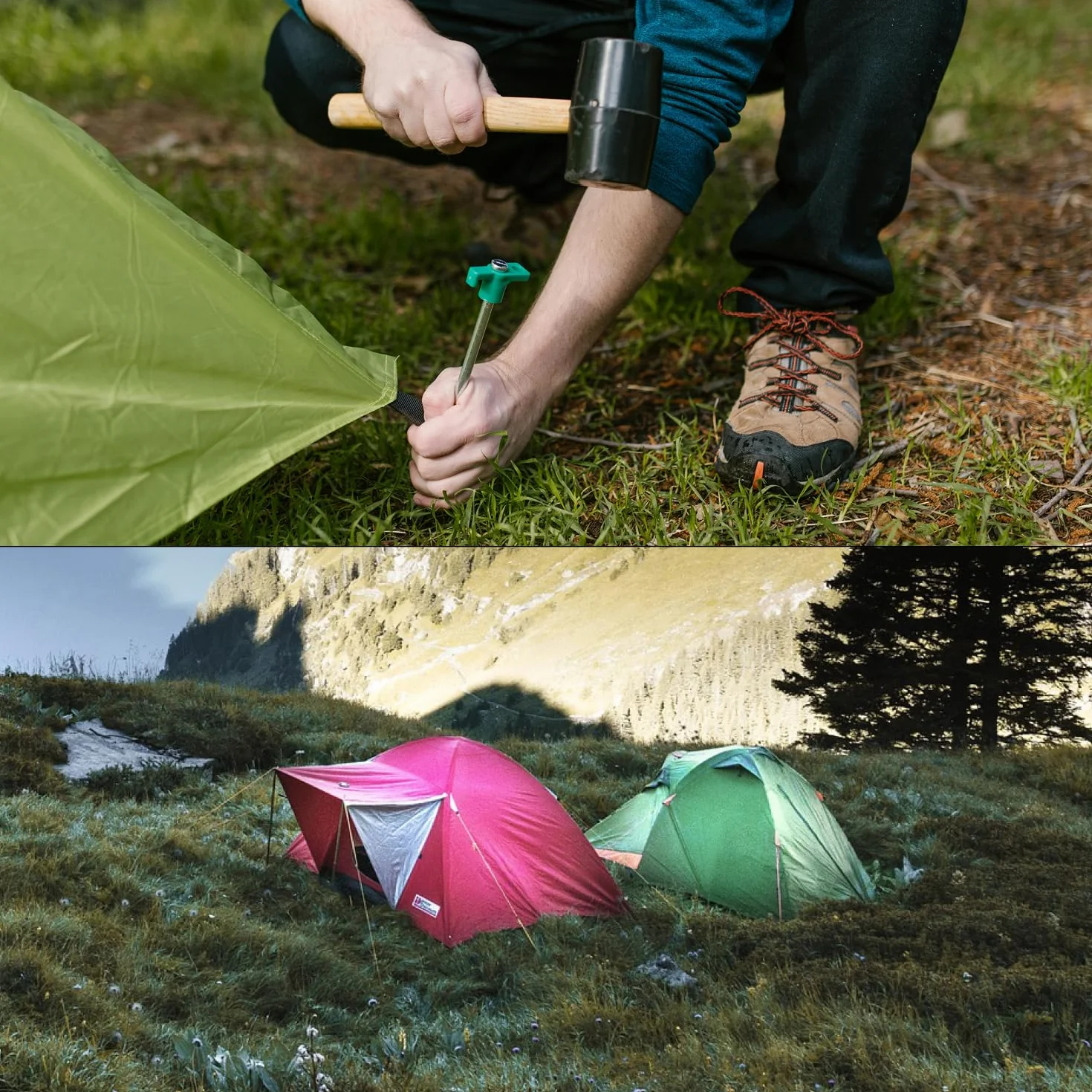 com-four® 8x Picchetti in Acciaio - Lunghi e Robusti Picchetti con Supporto in Plastica per Campeggio e Outdoor - Ideali per Terreni Normali e Duri
