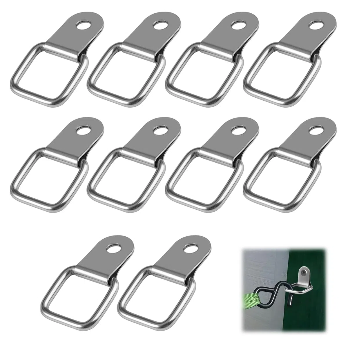 10 pezzi Anello a D in acciaio inox - Robuste anelli a D con alta capacità di carico fino a 200 kg per la sicurezza del carico su camion, auto, barche, yacht e tende per biciclette, decorazione murale