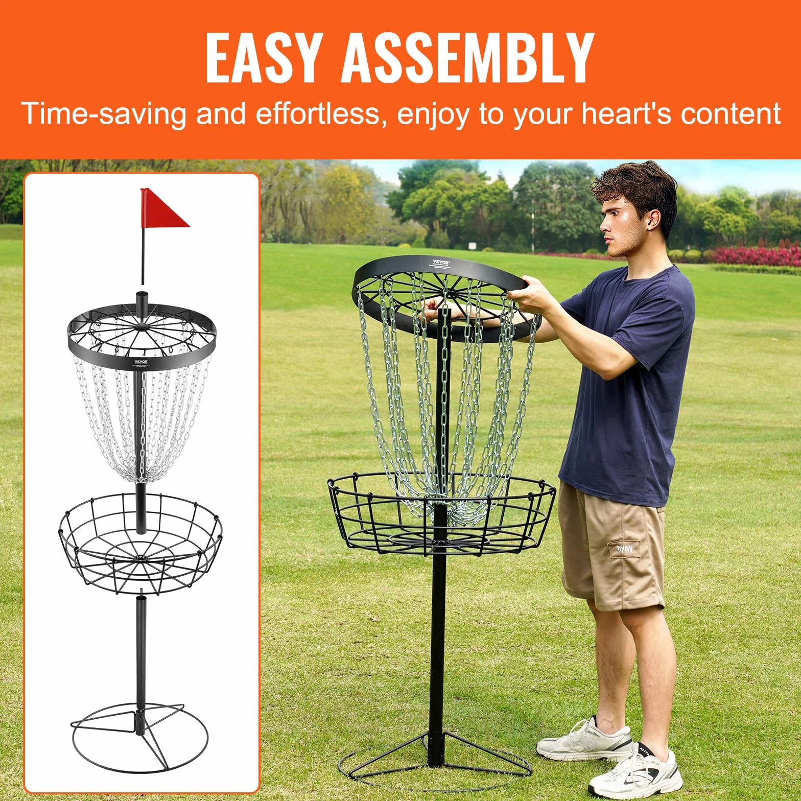 VEVOR Cestino Golf a Disco, Set Dischi di Golf con 24 Catene, Bersaglio da Golf a Disc Golf in Acciaio 8 mm, Cestino per Golf a Disco, Canestro Golf a Disco per Allenamento Attività Esterno, Nero