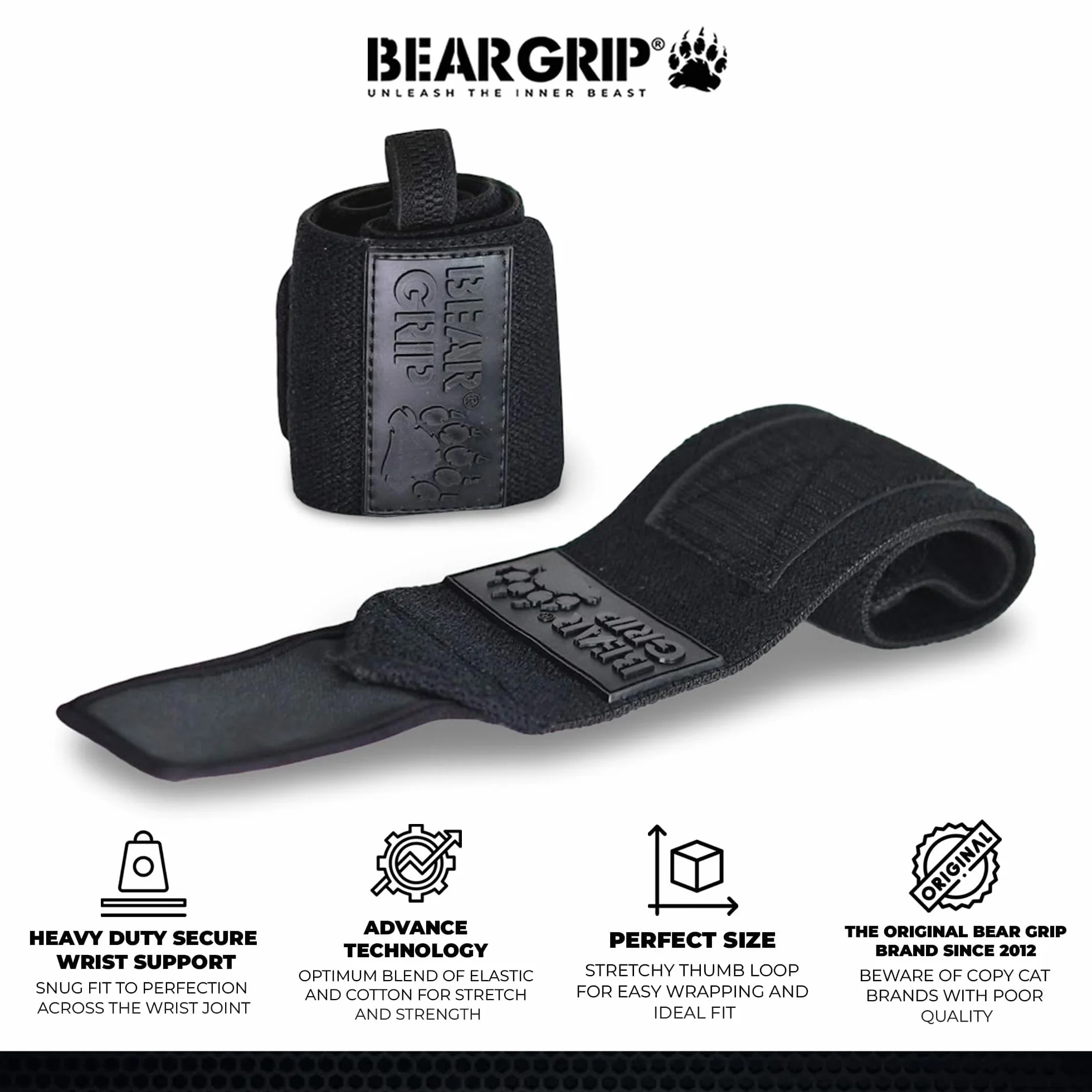 Bear Grip - Fascia di supporto per polsi durante il sollevamento pesi