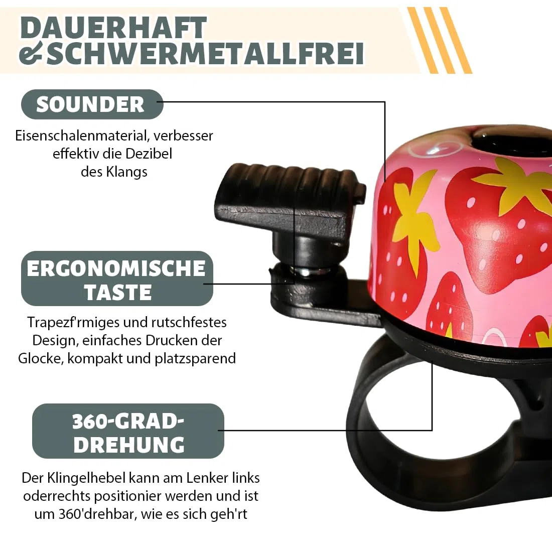 2 Pezzi Campanello Bici Bambino Campanello Bicicletta Per Bicicletta Mountain Bike Campanello Per Bicicletta Accessori Velo Per Bambini Ragazzi Ragazze (Fragola + Cuore)