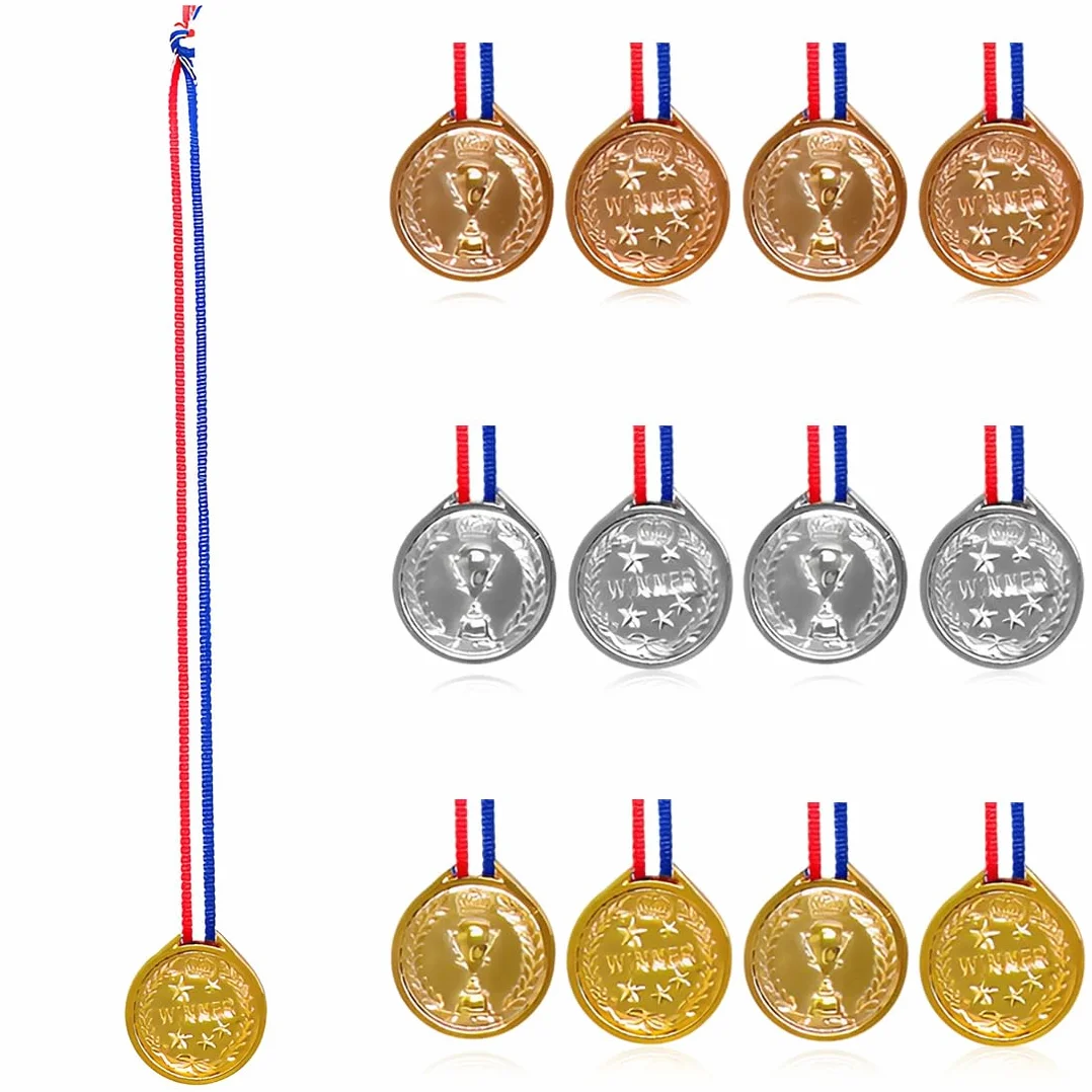 Medaglie Premiazioni Plastica Oro Argento Bronzo 12 Pezzi Per Feste Sportive