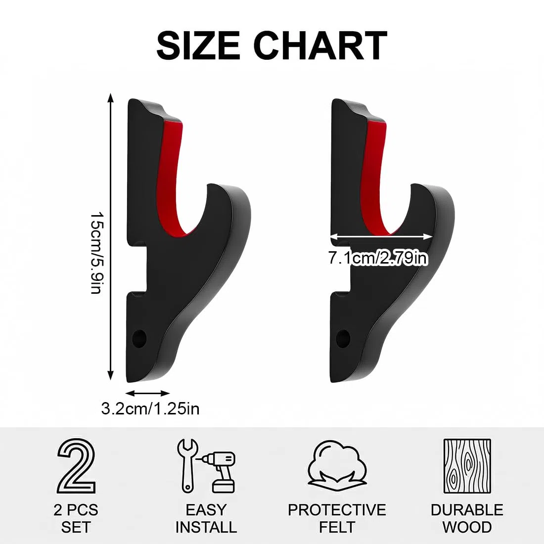 2pcs Supporti Da Parete Per Katana,Ganci Regolabili Con Imbottitura In Velluto,Porta Katana Spade In Legno Nero Per Katane,Wakizashi,Tanto,Sable Laser,Cosplay