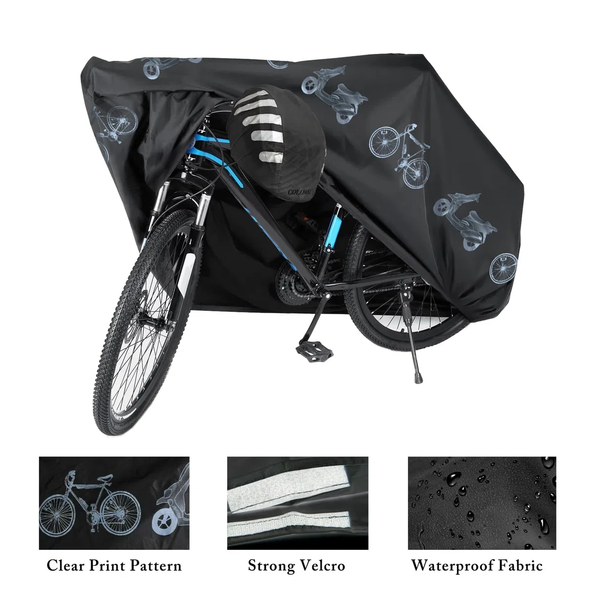 2 Pezzi Copertura per Bicicletta Set, Custodie per Bici con Copertura per Casco, Custodie per Bicicletta Impermeabile, Anti Polvere Pioggia, Anti neve, Protezione UV, Antipolveri, Anti-guano(Nero)