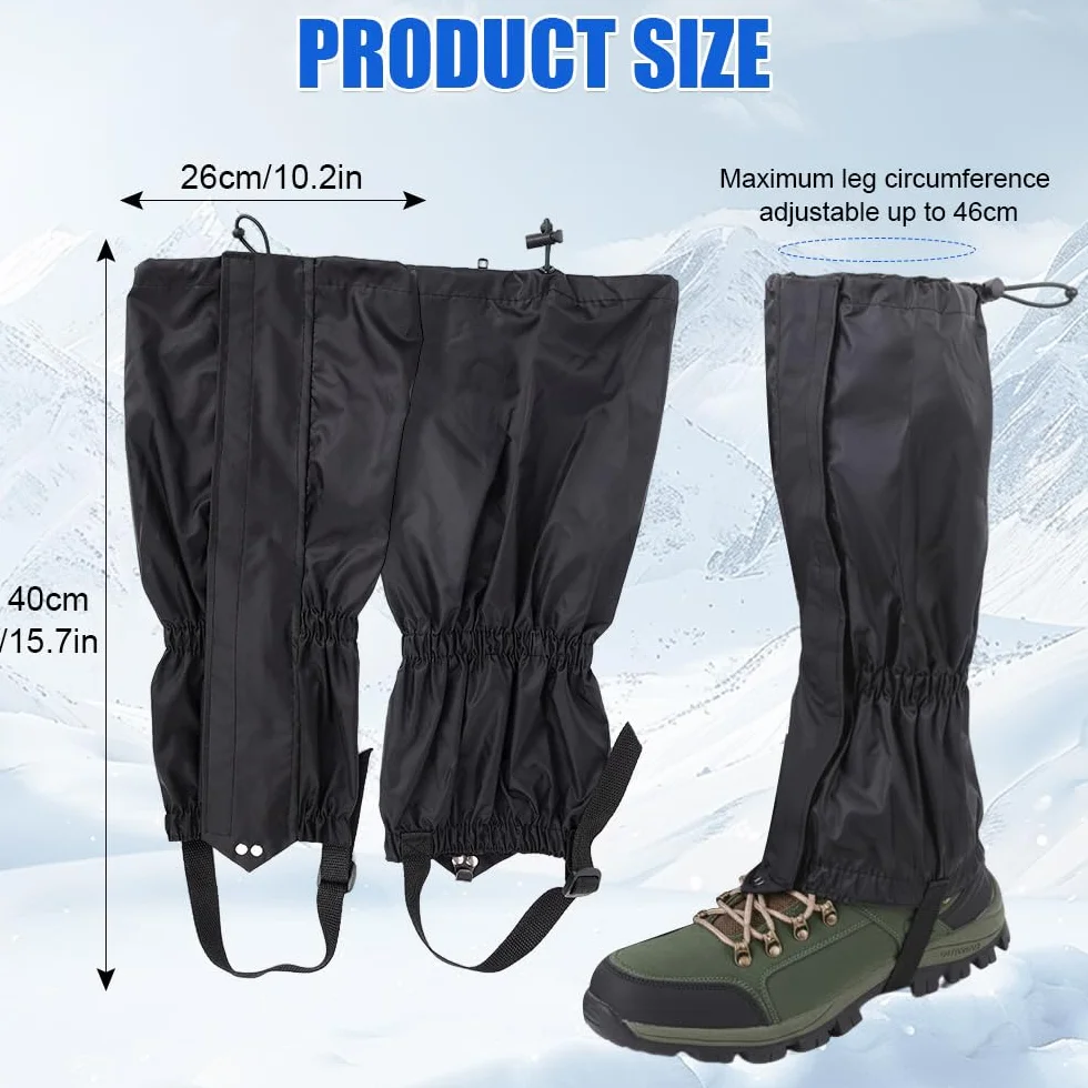Ghette Impermeabili Trekking Donna Uomo,Ghette da Escursionismo Regolabili,Coprigambe Caccia da Neve con Cerniera e Cinghie Regolabili,Hiking Gaiter per Arrampicata, Sci, Alpinismo - Nero