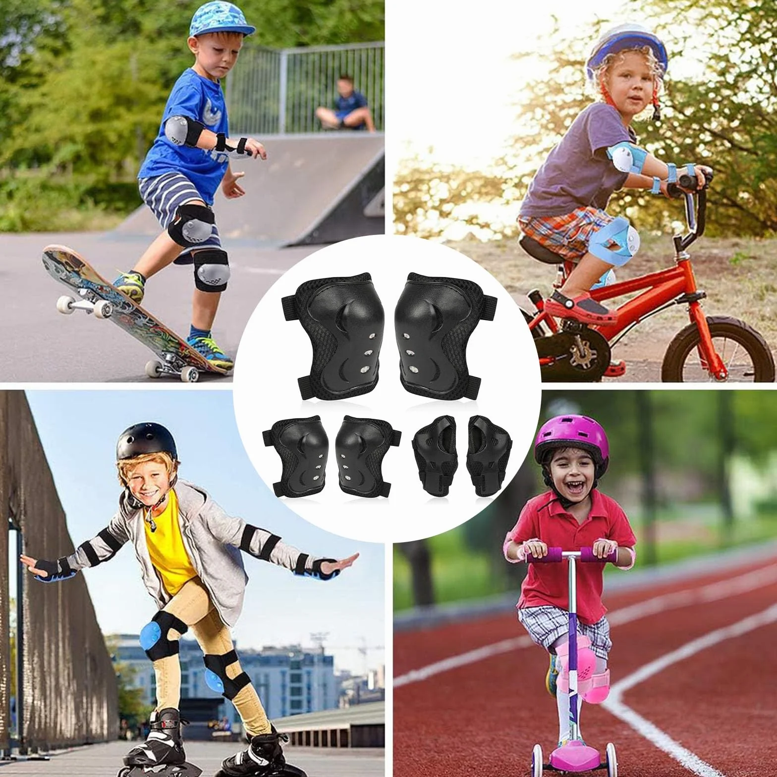 Protezione Kit per bambino, Protezioni Set Skate e Bicicletta Adatto dai 3 ai 12 Anni, per Skate, Bicicletta, Sci e Pattinaggio (Nero)
