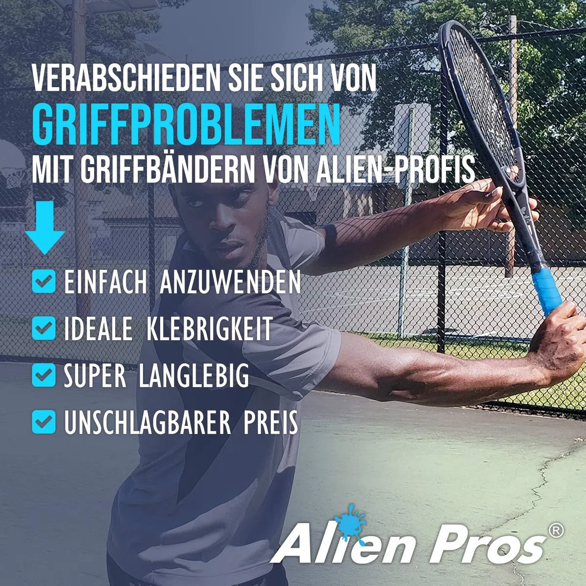 Alien Pros Nastro Adesivo per Racchetta da Tennis (6 impugnature) - Avvolgi la Racchetta per Alte Prestazioni (6 impugnature, Blu)