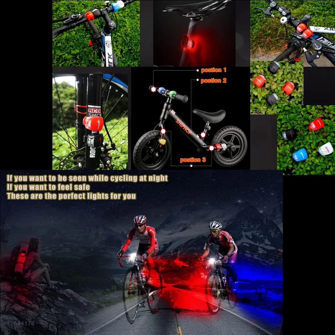 4 Pezzi Luci per bicicletta, Luce Bici Anteriore e Posteriore Impermeabile, Intelligente 3 Modalià Bicicletta, Illuminazione Bicicletta Set,Ciclismo Non Ricaricabile, Batterie incluse