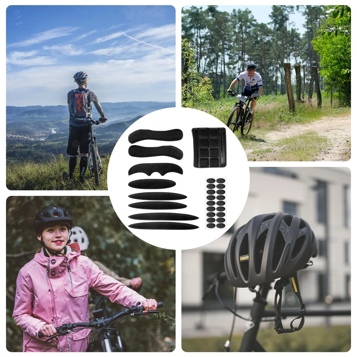 Set di cuscinetti di ricambio per casco da bicicletta, accessorio universale, per casco da bicicletta, imbottitura in schiuma con velcro, imbottitura interna per casco da bicicletta e da moto