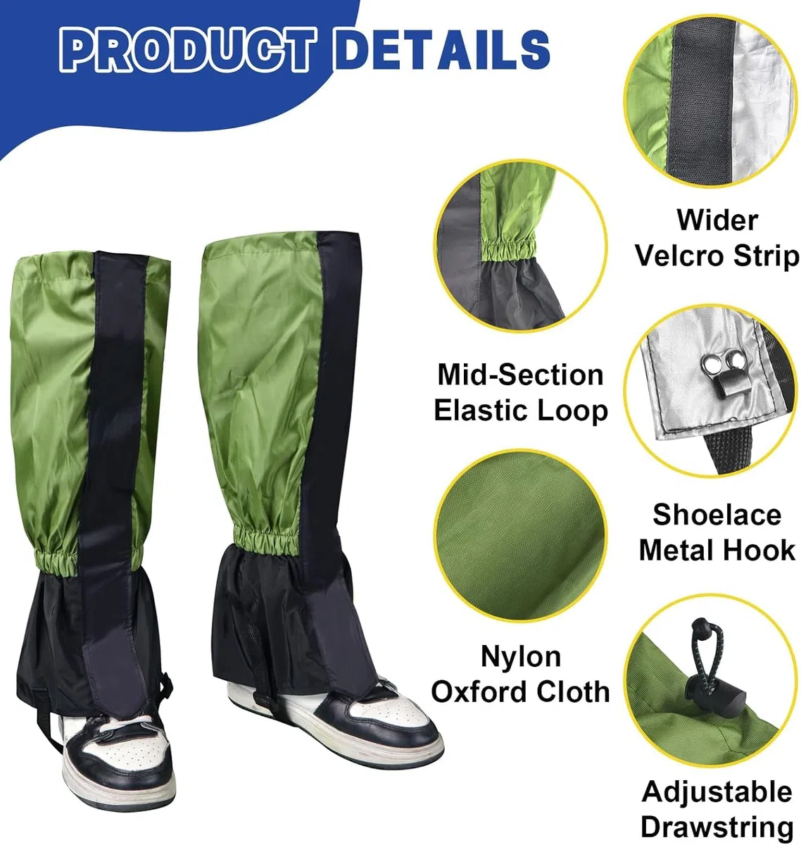 1 Paio Ghette Impermeabili Trekking, Ghette per Giardinaggio, Regolabili Ghetti Estive da Trekking, Leg Gaiters, Adatte per Fattorie, Giardini, Prati, Escursionismo, Alpinismo E Sci