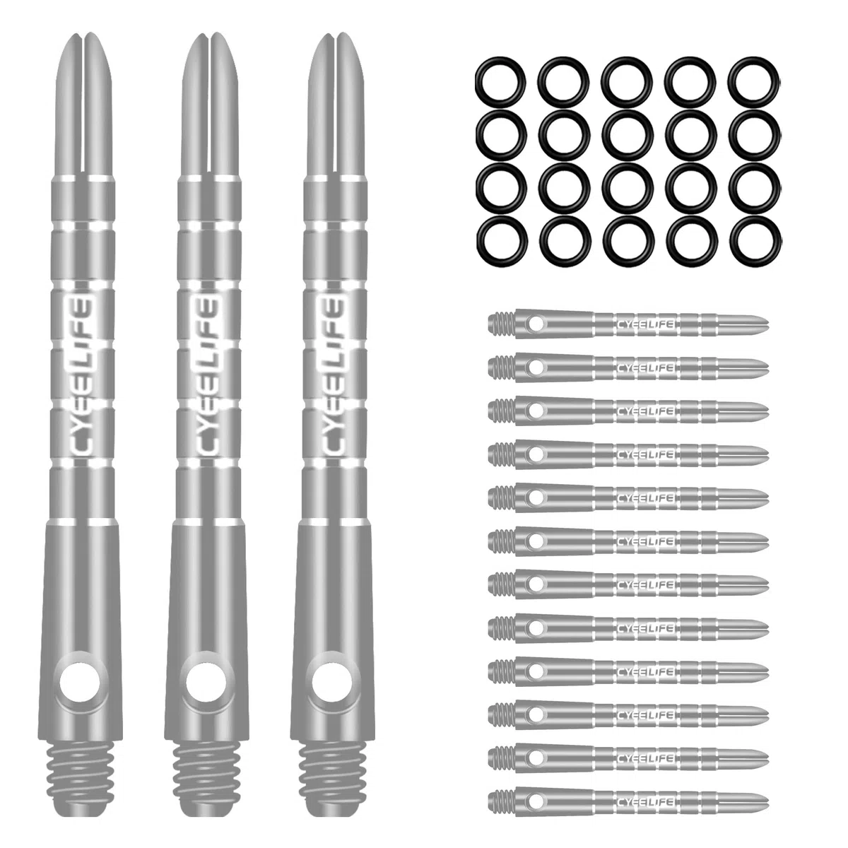 CyeeLife 35/40/48mm Alberi di Freccette in Alluminio,15 Pezzi,con 20 Anelli in Gomma a O da,5 Colori,2BA Dart Shafts(S/M/L)