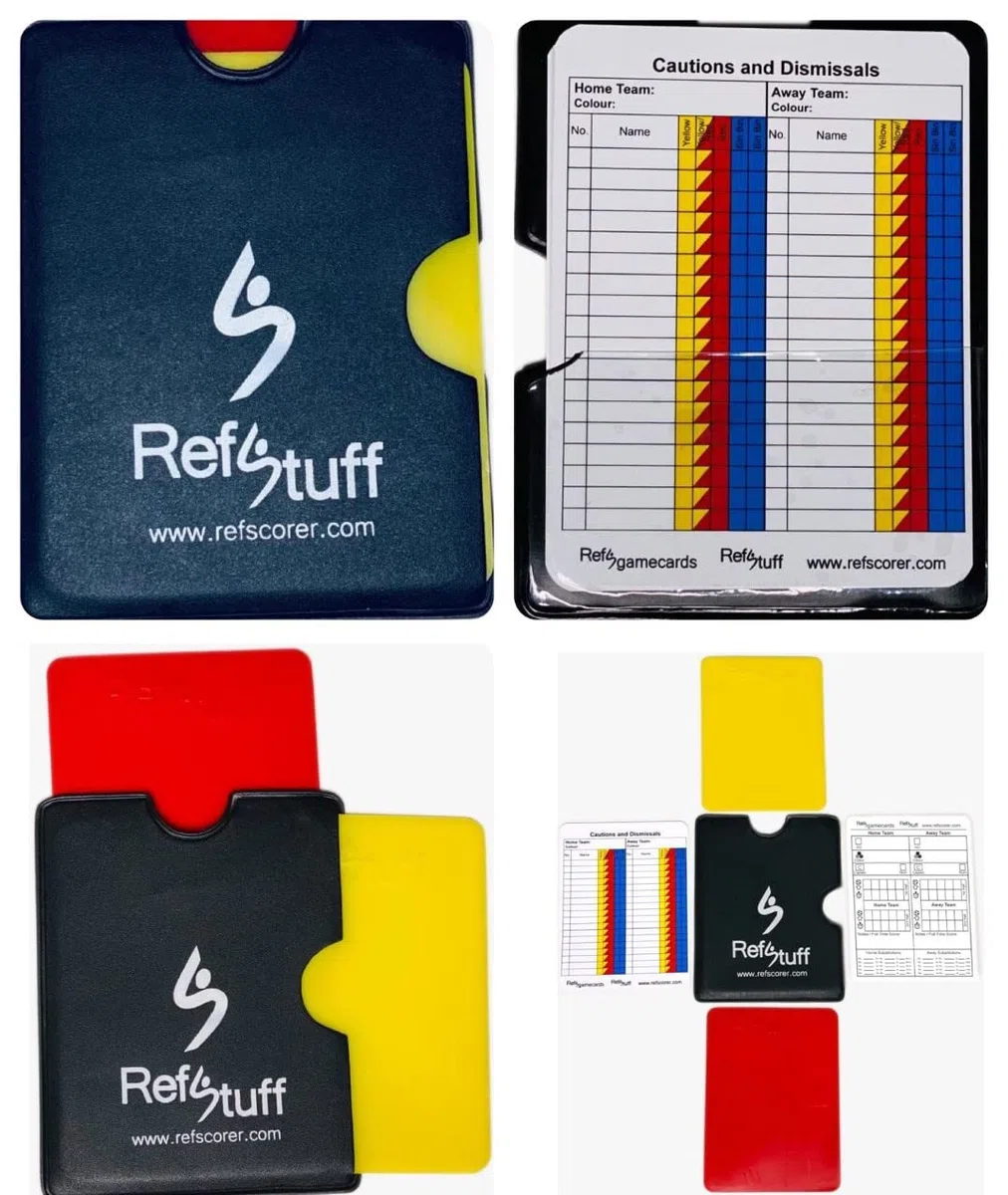 RefStuff RefSwallet Compact - Libro dell'arbitro di Calcio, Design in Pelle, con schede dell'arbitro di Calcio Rosse e Gialle e 2 schede del Giorno della Partita