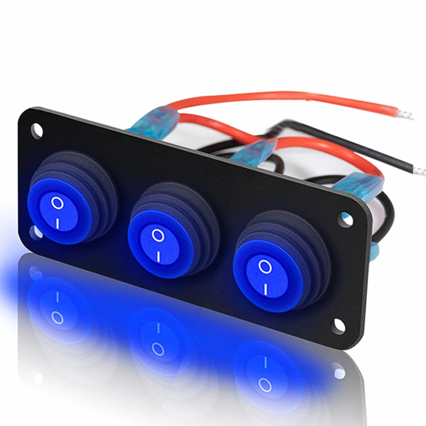 Gebildet 3Gang Pannello Interruttori a Bilanciere, 15A 12V-24VDC SPST 3pin 3posizioni On/Off Interruttore a Levetta a LED Blu Rotondo per Barche per Automatiche Car Marine Boat Yacht