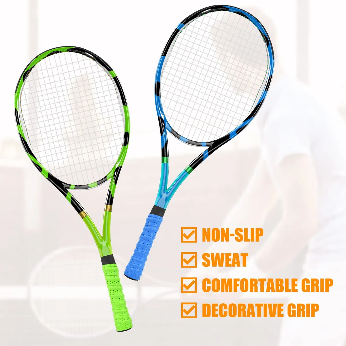 flintronic Nastro Grip per Racchetta, Nastro Antiscivolo Ultra, Grip per Racchette da Tennis e Badminton con Super Traspirante Assorbente Antiscivolo Asciugatura Rapida sopra