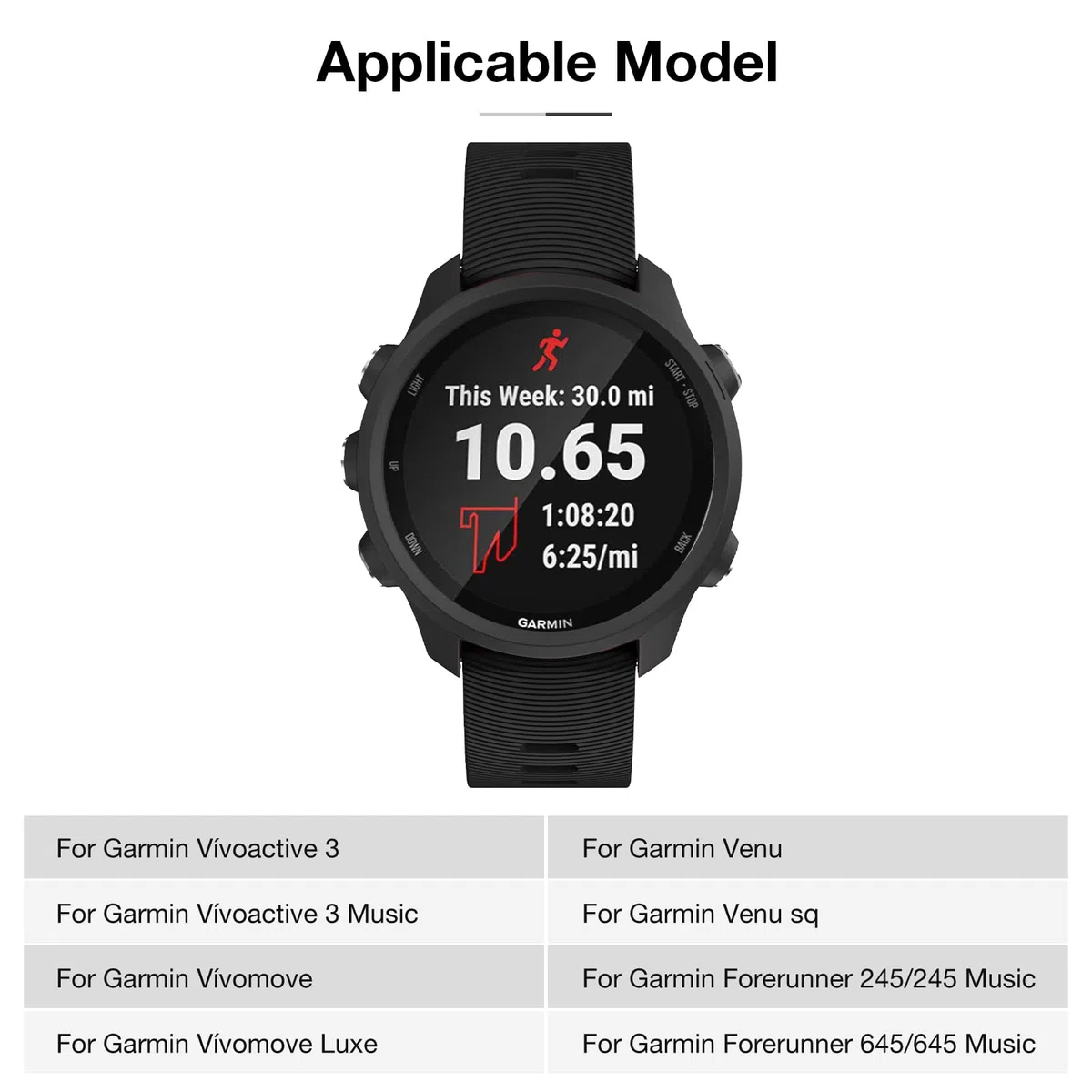 Cinturino per Garmin Forerunner 245/645 Music, larghezza 20 mm, per Garmin Vivoactive 3 Music/Venu/Venu sq