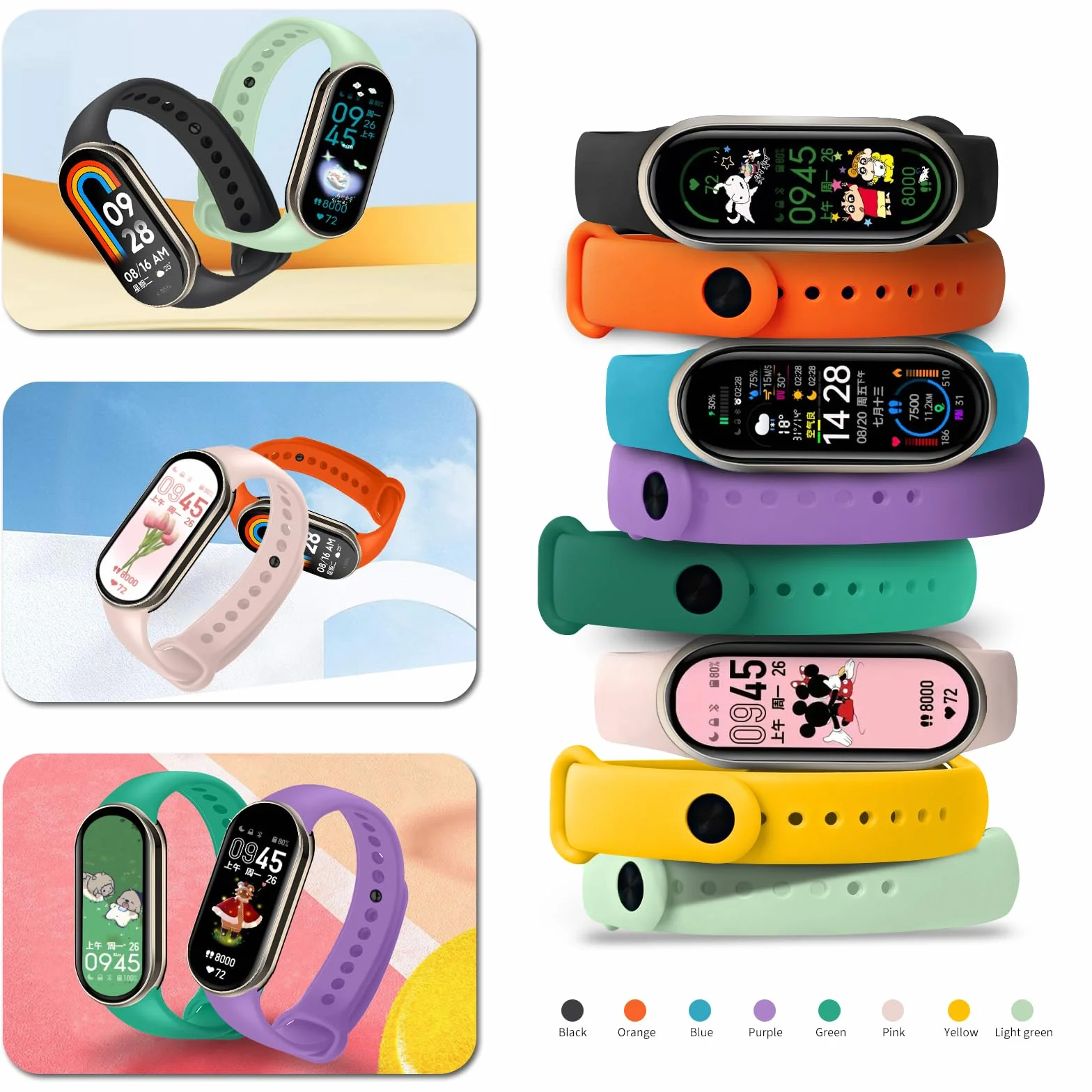 BANGTING Cinturino per Xiaomi Mi Band 10/9/8, Bracciale Sportivo in TPU con Connettore Metallico, 3-12 Pezzi