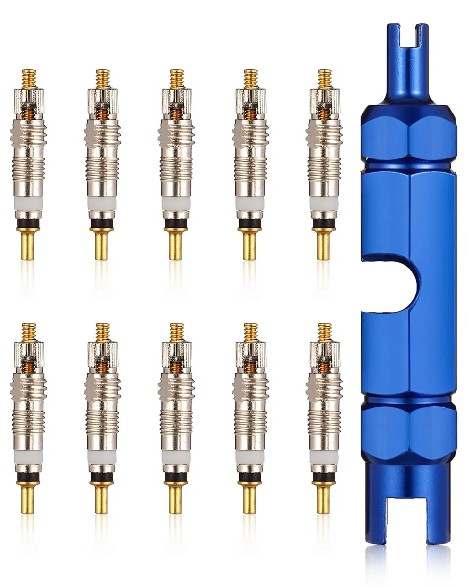 Kit di Sostituzione Nucleo Valvola, 10 Nuclei Valvola e 1 Strumenti di Rimozione, Valvola Mtb Valvole Tubeless, Nucleo Valvola Tubeless Mtb per Biciclette Tubeless, Strada e MTB