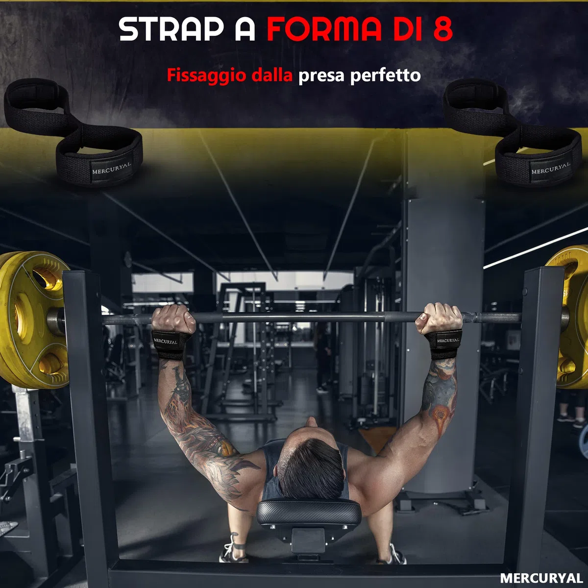 MERCURYAL Straps in 8 Gym per livello avanzato e professionale - Straps Powerlifting - Cinghie di presa in forma 8 da palestra e peso morto - Complemento per la palestra - Accessori da palestra.