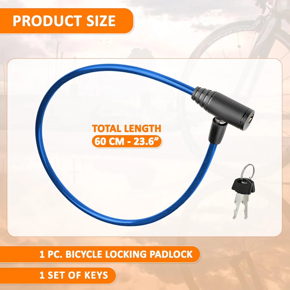 Lucchetto bici cavo in acciaio resistente 60 cm chiusura avanzata con chiave sicuro robusto pratico facile da riporre antifurto bici blu