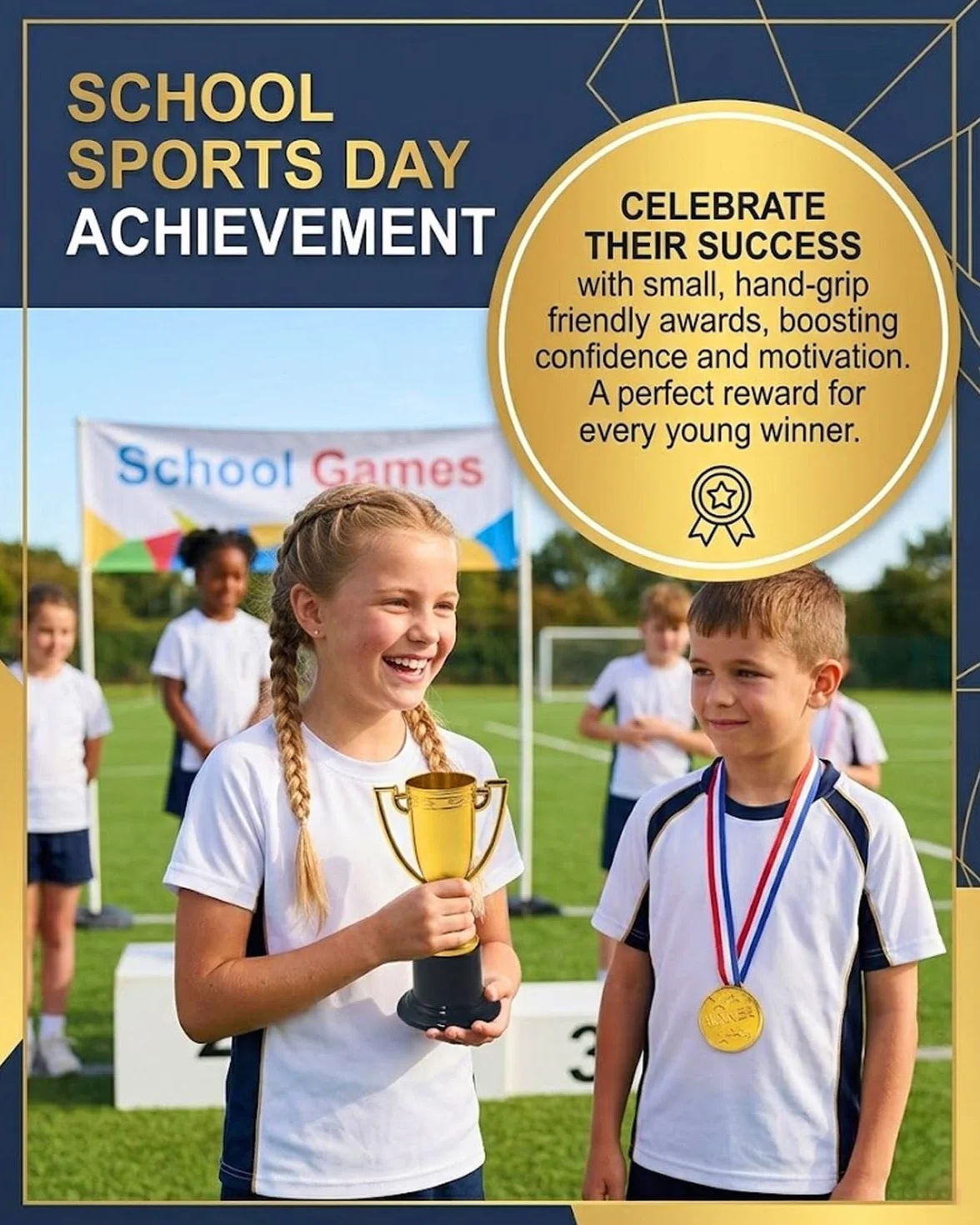Trofei per Bambini Medaglie Oro GRETY 6 Pezzi Mini Premio Sportivo Scuola Compleanno