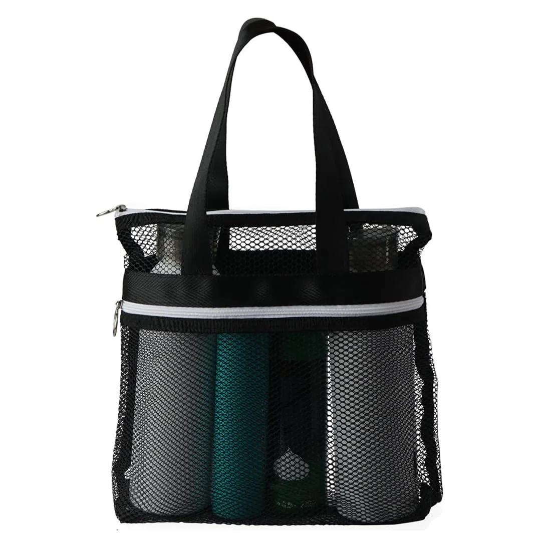 Swimming Equipment Bags, Una borsa da doccia in rete con manico, borsa da doccia portatile, borsa da spiaggia pieghevole, adatta per campeggio, articoli da toeletta e abbigliamento (nera)