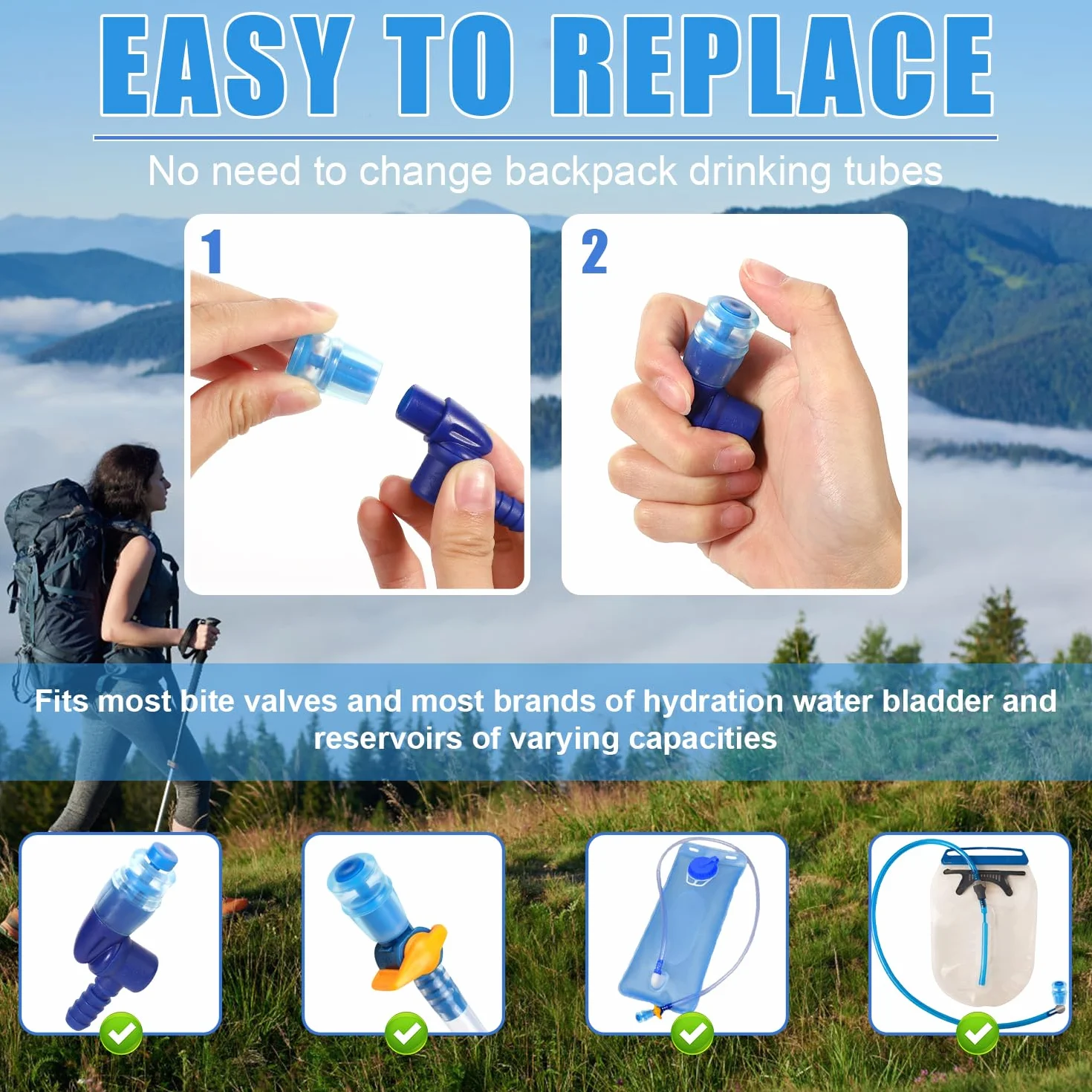 4 Pezzi Valvola Morso, Silicone Senza BPA Sostituzione Della Valvola Bite Hydration Pack Sicuro Sostituzione del Boccaglio per Ugello Compatibile con Osprey (Blu)