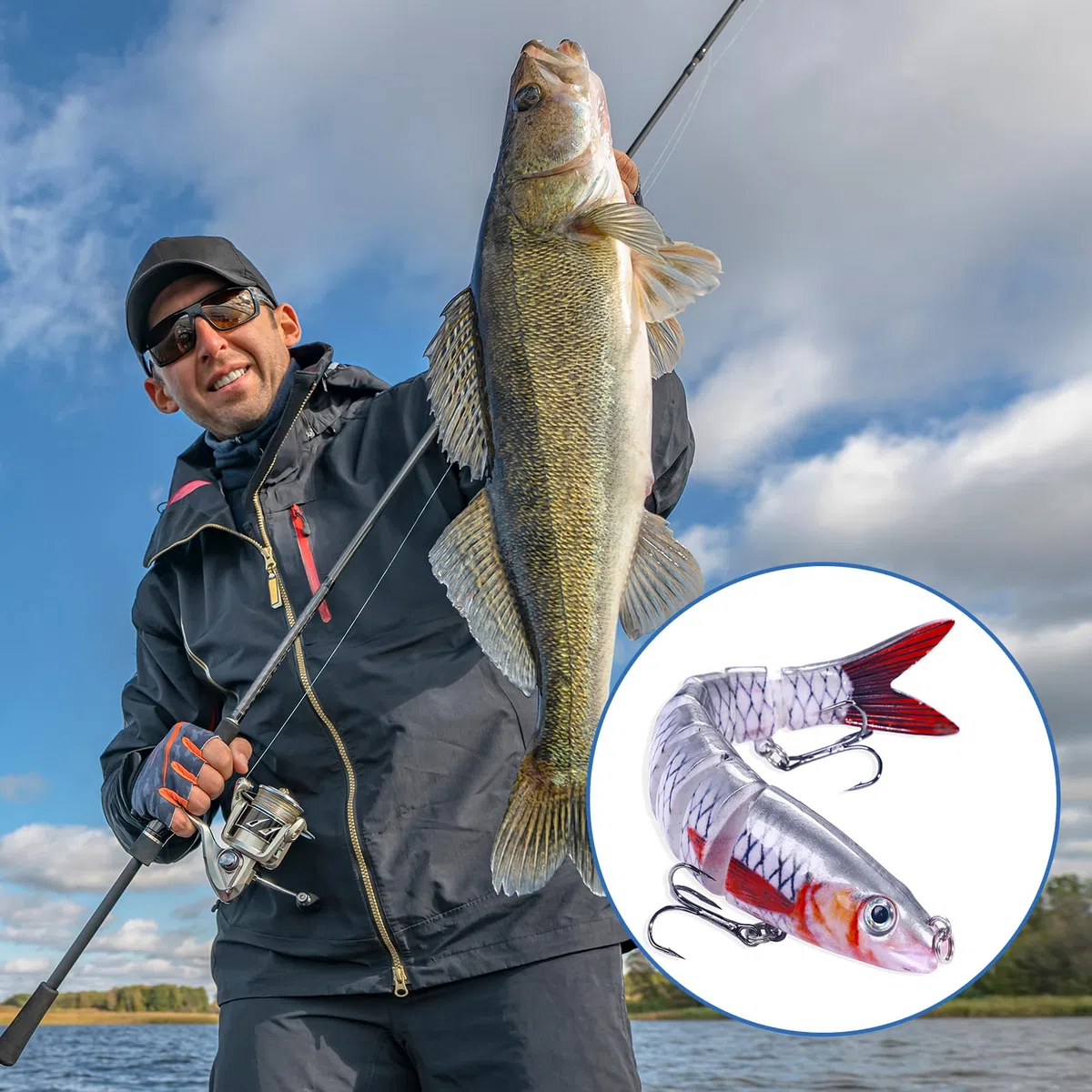 3D Esca da Pesca Bionica, 9 Segmenti Esche Artificiali Spinning, Esca Finta Multi-jointed Swimbaits, Ganci di Ancoraggio, Esche Artificiali Realistiche Lure per Luccio Persico (13.5cm, 17g)