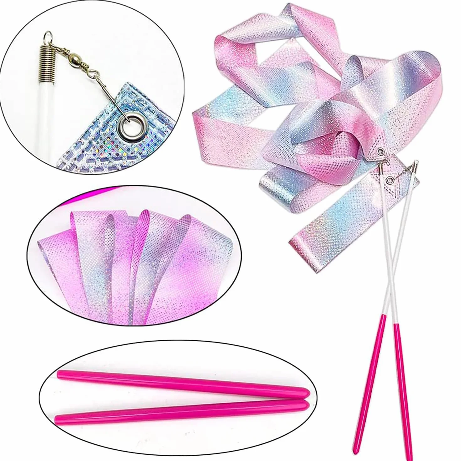 DaiUni Nastri da Ballo, Nastri per Danza Ritmica, con Bacchetta a Nastro, per Bambini, per Balli artistici, Ginnastica, spettacoli di Carnevale, 2 PCS.