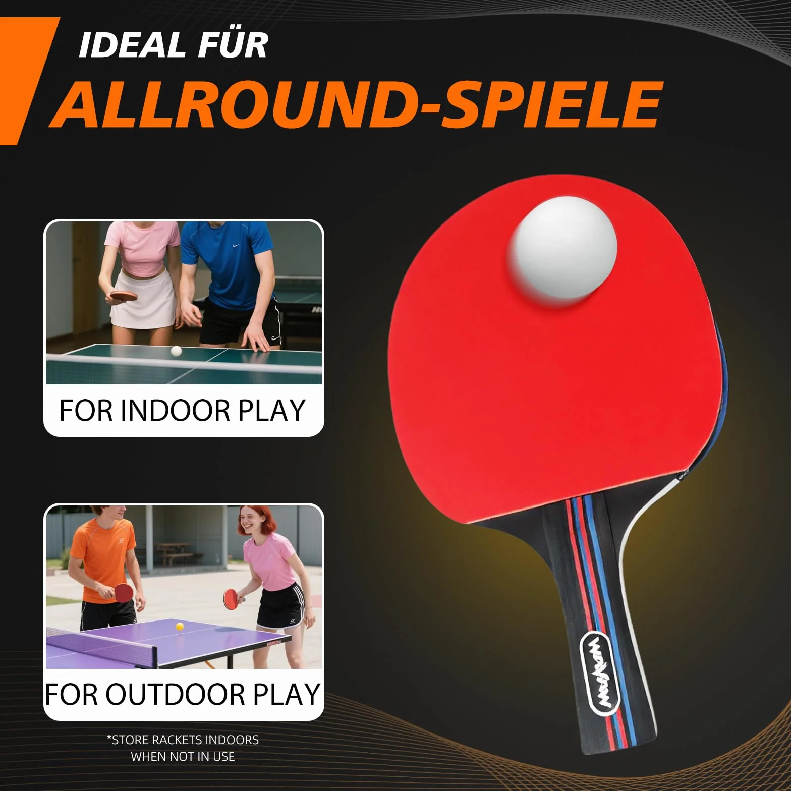 Set di fruste da ping pong con palle, allenamento e tempo libero, fruste da ping pong e accessori interni