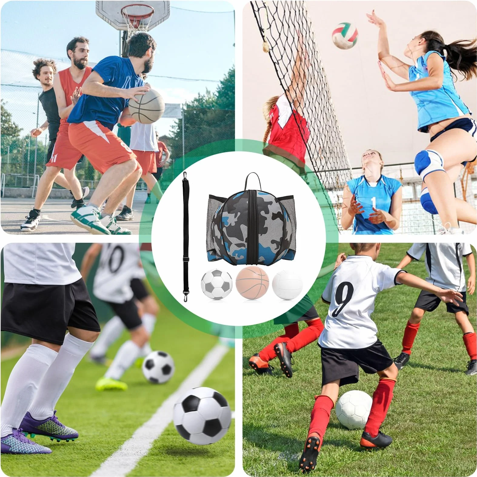 Borsa da Basket,Borsa per Pallone Basket con Tracolla e Tasche, Zaino Portapalloni Palla da Calcio, Pallavolo,Basket