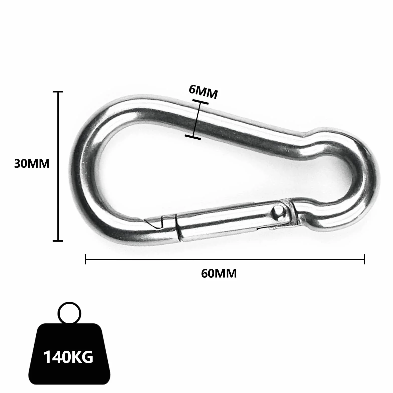 Moschettoni in Acciaio Inox 304 12 Pezzi, Portante 140 kg 60x30x5.9mm per Campeggio Pesca Tende da Sole