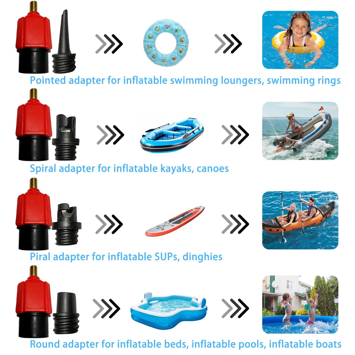 Attacco Pompa Aria, Con 4 Ugelli Adattatore Pompa Aria, Adattatore di Pompas SUP, Adattatori Pompas, Accessori Adattatori per Valvole Dell'aria per Kayak, Gommoni, Pagaie SUP, Barche da Pesca