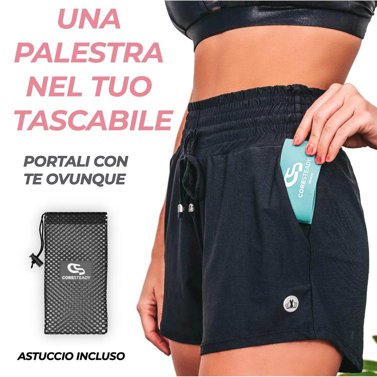 Coresteady Elastici Fitness | Bande Elastiche di alta qualità e antiaderenti - per fianchi, gambe e glutei, stretching, maggiore mobilità e riabilitazione - Ideali per uomini e donne