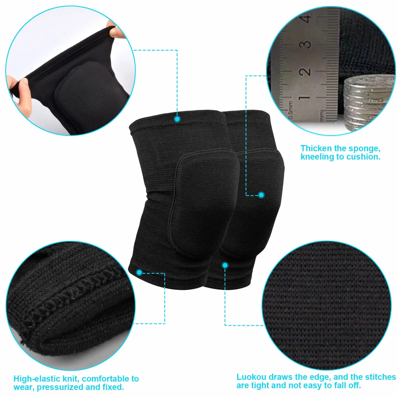 Ginocchiere Protettive Sportive Nero, 1 Paio Supporto Elastico per Ginocchio Antiscivolo, Ginocchiera Sportiva in Spugna Unisex per MTB, Pallavolo, Danza, Snowboard, Skateboard