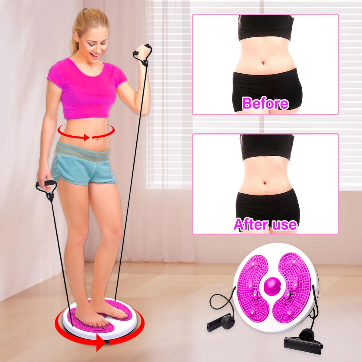Twist Waist Disc Board, Disco Rotante Fitness con Fune di Trazione Breaking Limits Slimmy Pedana Rotante Dimagrante Multi-funzionale massaggio ai piedi magnetico Attrezzatura per il fitness