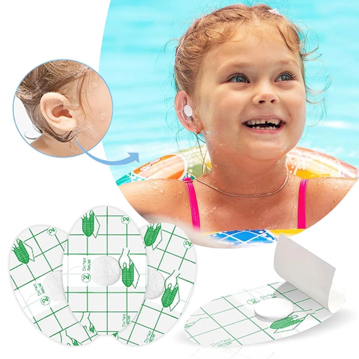 100 Protezioni Adesivi per Orecchie Impermeabili, Copri Orecchie per Doccia Bambini, Monouso Trasparenti, Non fa Male Alla Pelle, Nuoto, Surf, Protezione Neonati