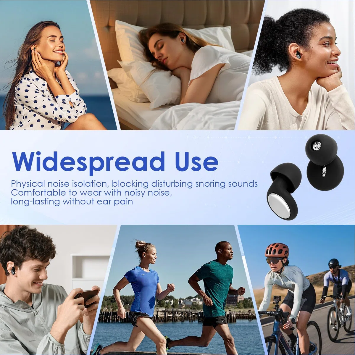 2 Tappi Orecchie Neri in Silicone Morbido con 6 Inserti Intercambiabili e Custodia Tappi Riutilizzabili per Dormire, Viaggiare, Concerti Riduzione del Rumore 35dB Protezione Udito Ipoallergenica