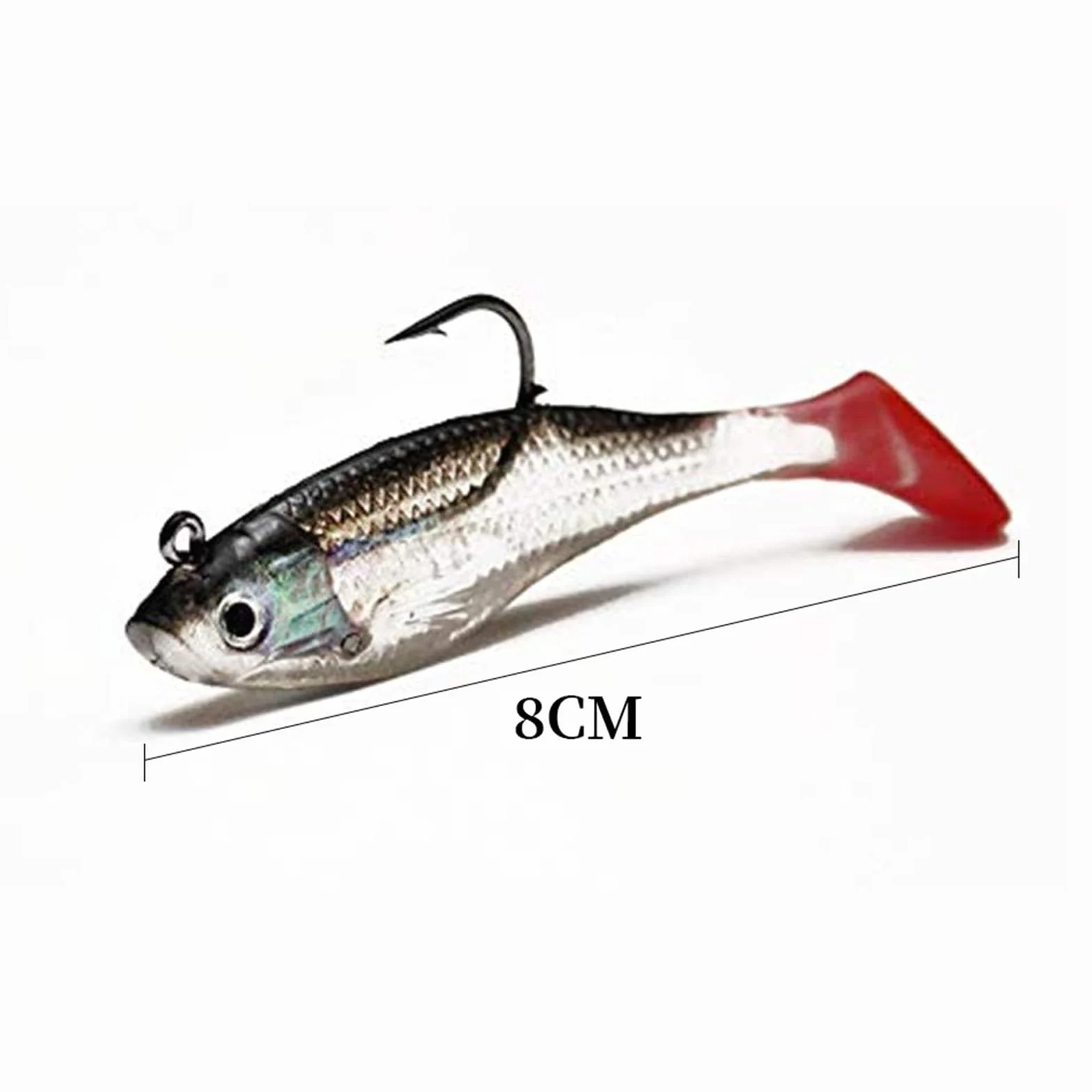 DWE 5PCS esche da pesca, 3D occhi morbida da pesca singolo gancio esche esche artificiali