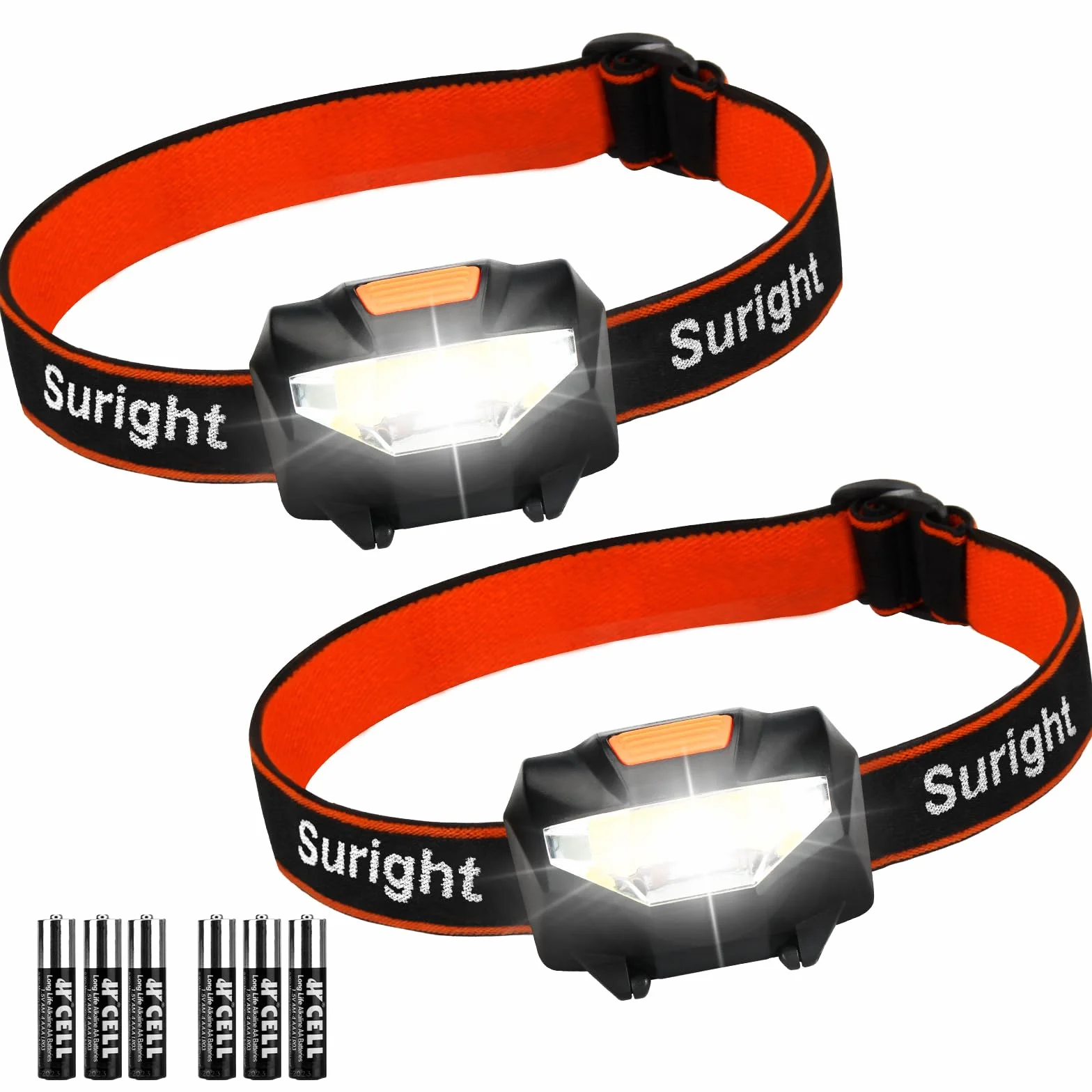 Suright Torcia Frontale LED 2 Pezzi Super Luminosa 3 Modalità COB Risparmio Energetico con Batterie