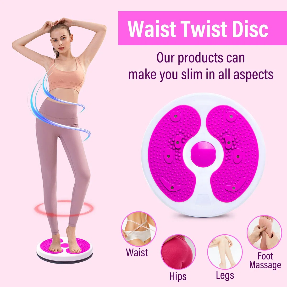 Twist Waist Disc Board, Disco Rotante Fitness con Fune di Trazione Breaking Limits Slimmy Pedana Rotante Dimagrante Multi-funzionale massaggio ai piedi magnetico Attrezzatura per il fitness