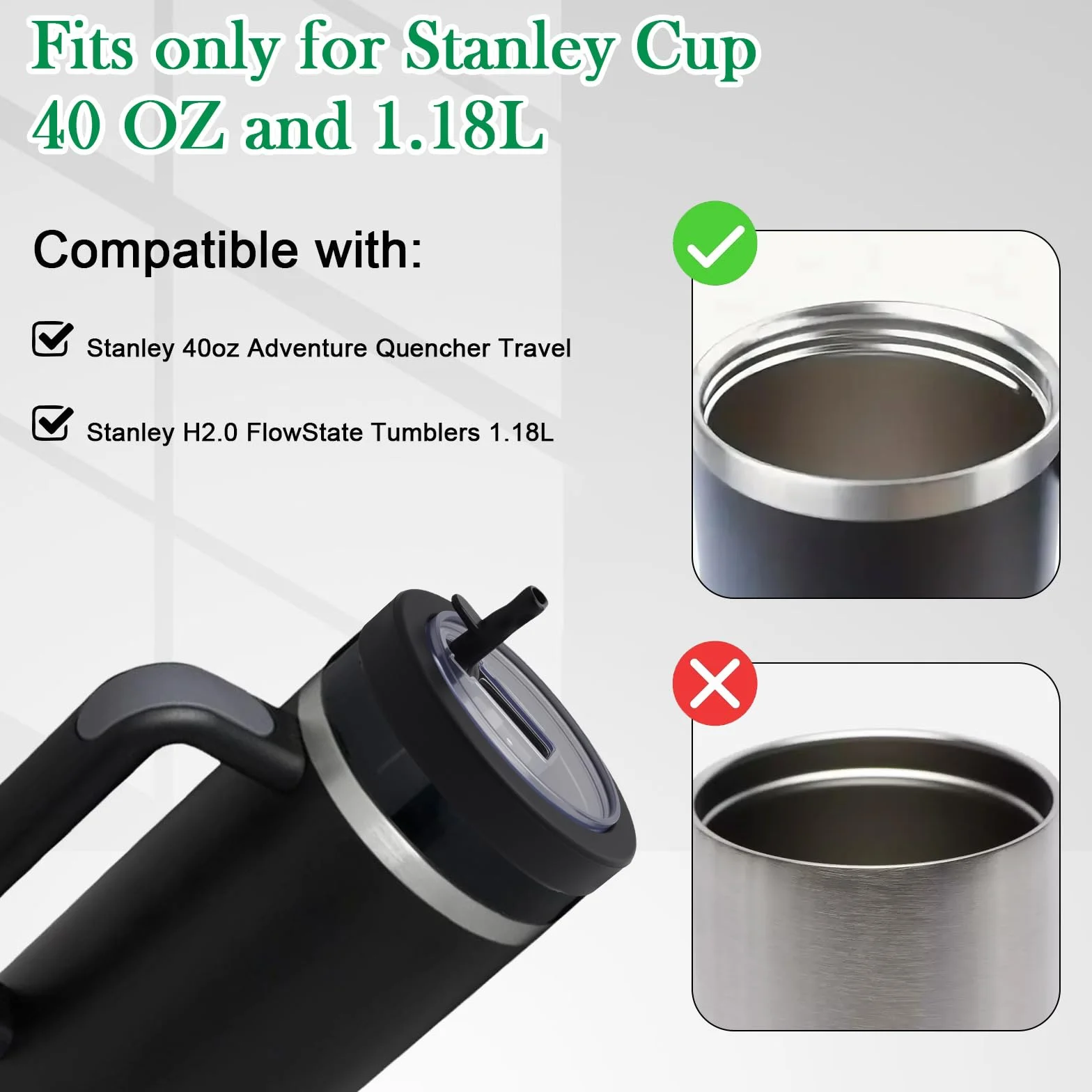 APOMOONS Tappo Borraccia Ricambio per Stanley Cup 40 oz & Spazzola di Spugna, Coperchio a Prova di Perdite Stanley Cup di Ricambio per Accessori Stanley Cup, Coperchio di Ricambio in Vetro per 1.81L