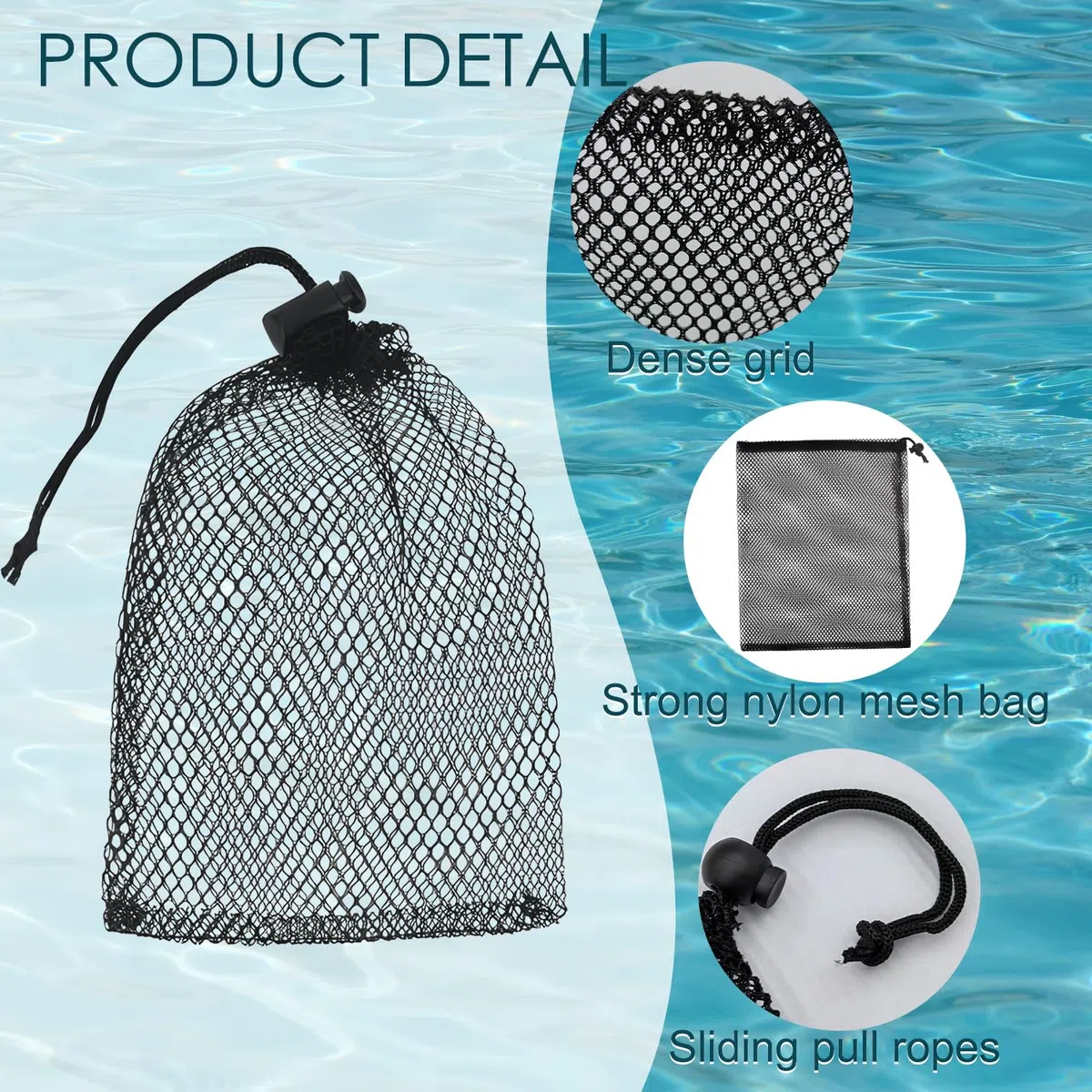 Borsa con Coulisse in Rete - Grande Organizer in Nylon Nero per Piscina e Spiaggia