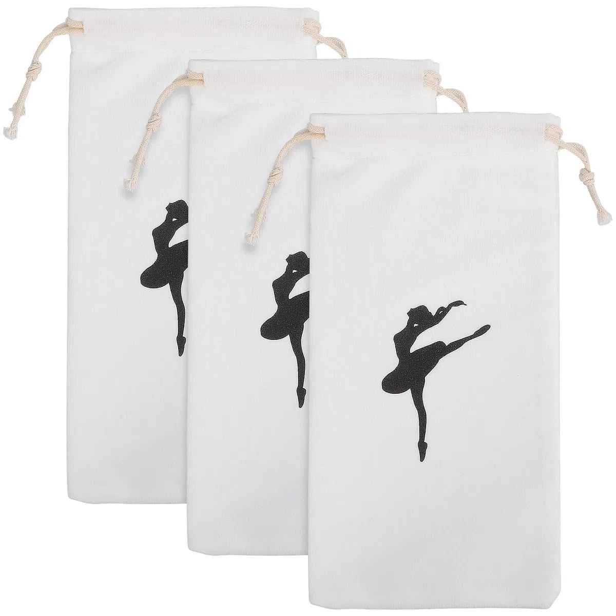 GARVALON Set 3 Sacchetti per Scarpette da Danza Coulisse Borsa Leggera in Cotone e Poliestere Bianco per Ballerine Accessori Pratici per Danza