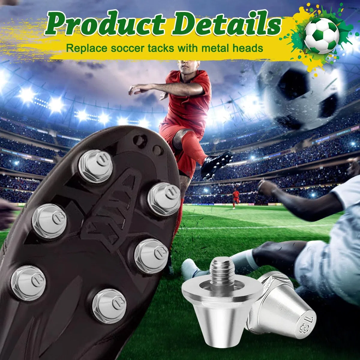 12 Pezzi Tacchetti da Calcio, Tacchetti Sostitutivi con Testa in Metallo, Tacchetti per Scarpe da Calcio con Chiave, 2 Misure, 11 mm/13 mm per Allenamento Ottimale e Rugby di Ricambio