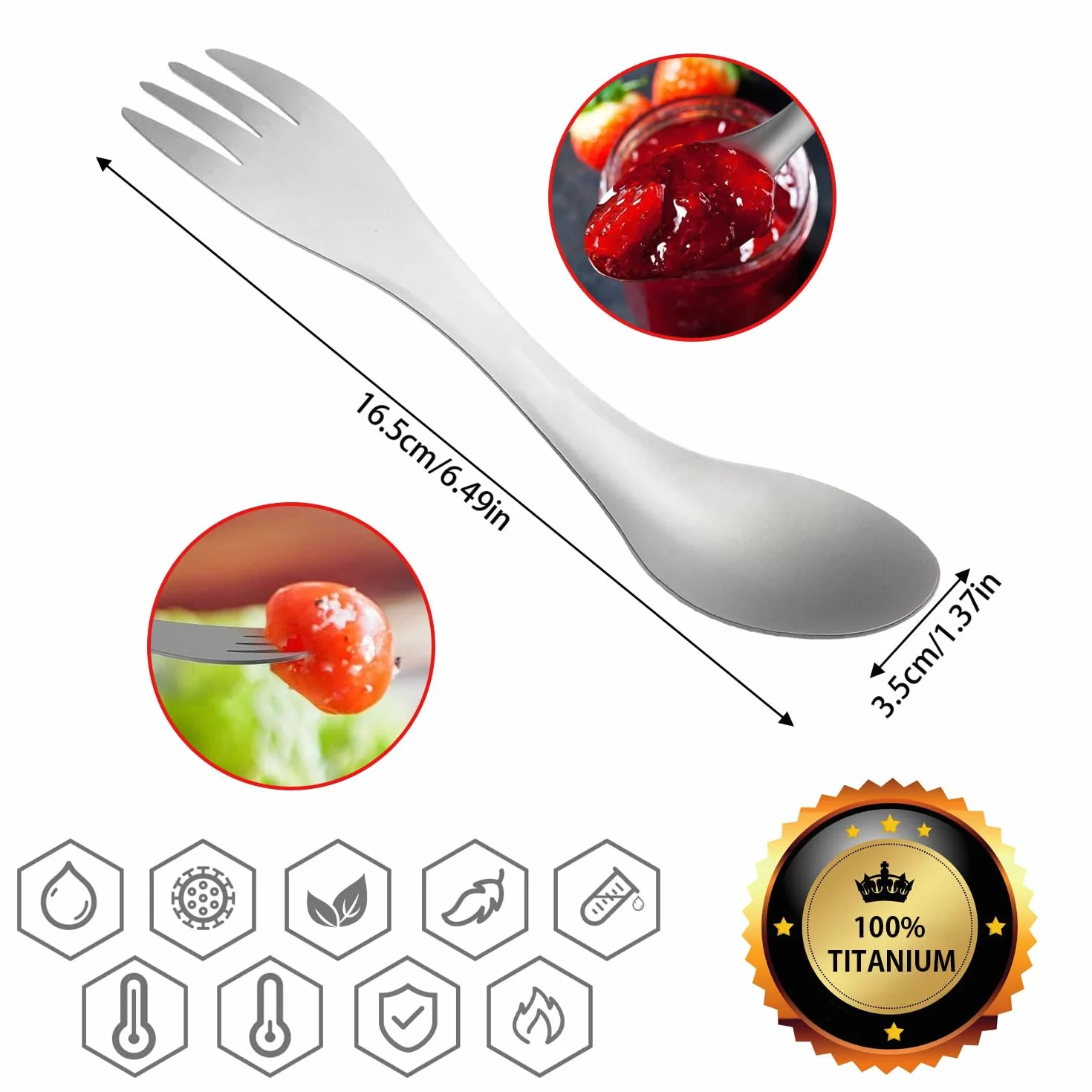 Posata da Campeggio 2 in 1 in Titanio, Titanium Forchetta da Campeggio, ultra leggere Forchetta Cucchiaio, Titanio Spork Posate Multifunzione per Camping Trekking Picnic